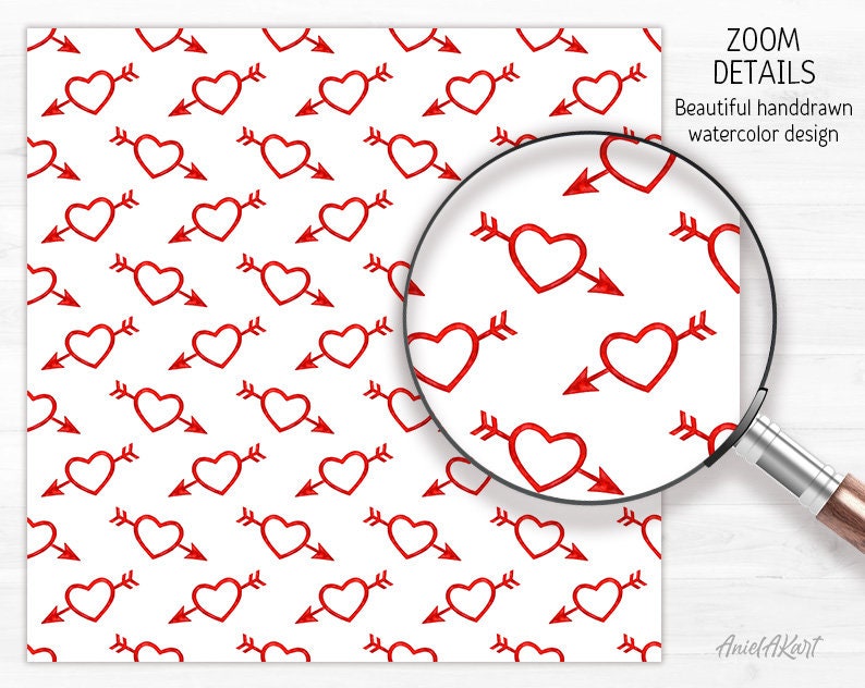 Red & White Valentine Day Digital Paper Pack Watercolor Love Seamless ...