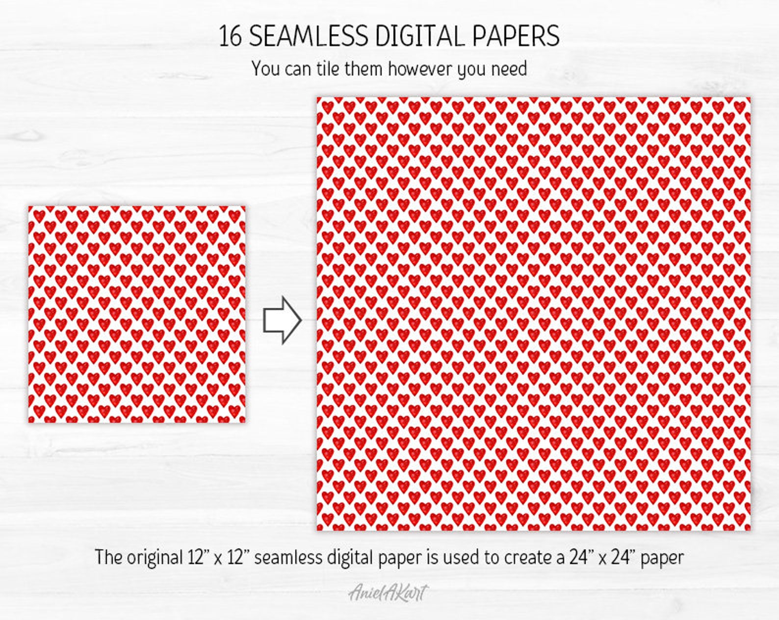 Red & White Valentine Day Digital Paper Pack Watercolor Love Seamless ...