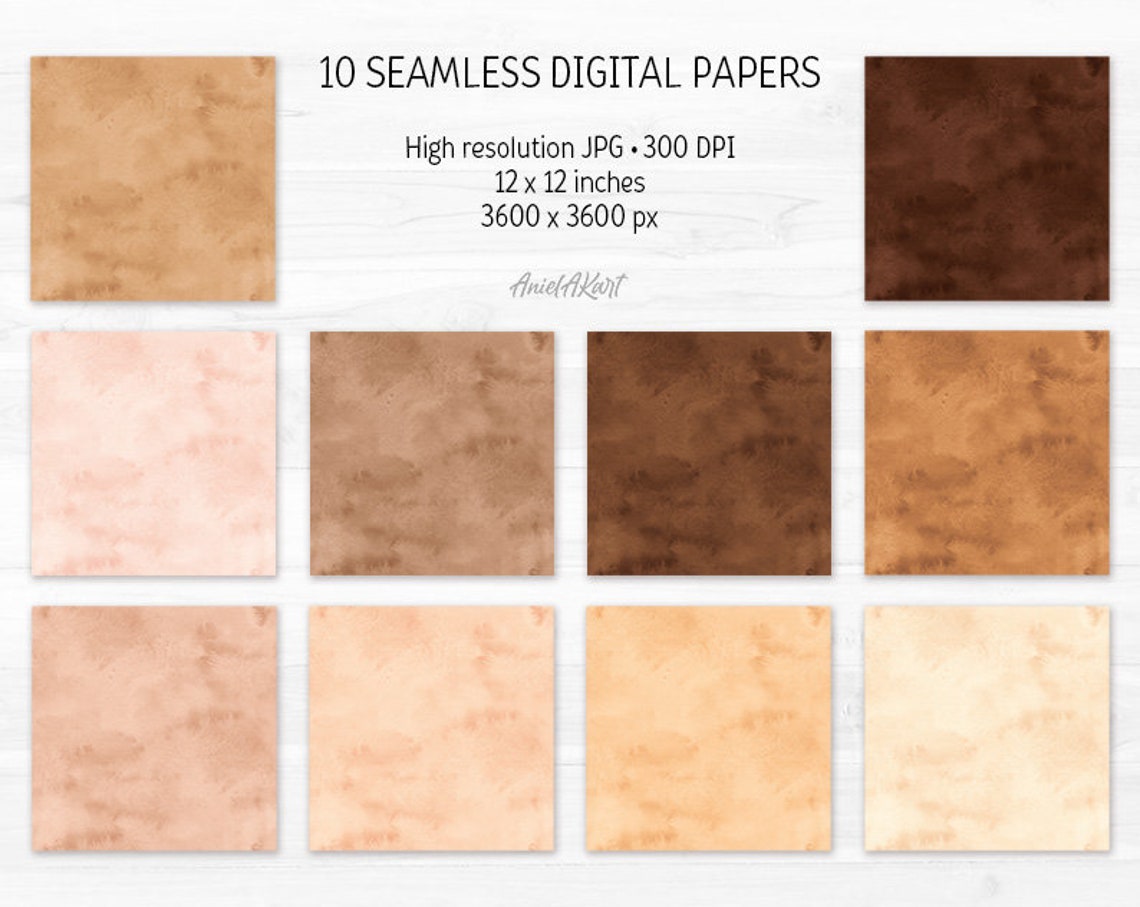 Watercolor Skin Tones Digital Paper Pack Neutral Shades Earthy Boho ...