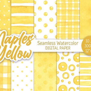 Naples Yellow Seamless Pattern Watercolor Polka Dot Digital Paper Pack Printable Wedding background Watercolor Stripes Baby shower texture