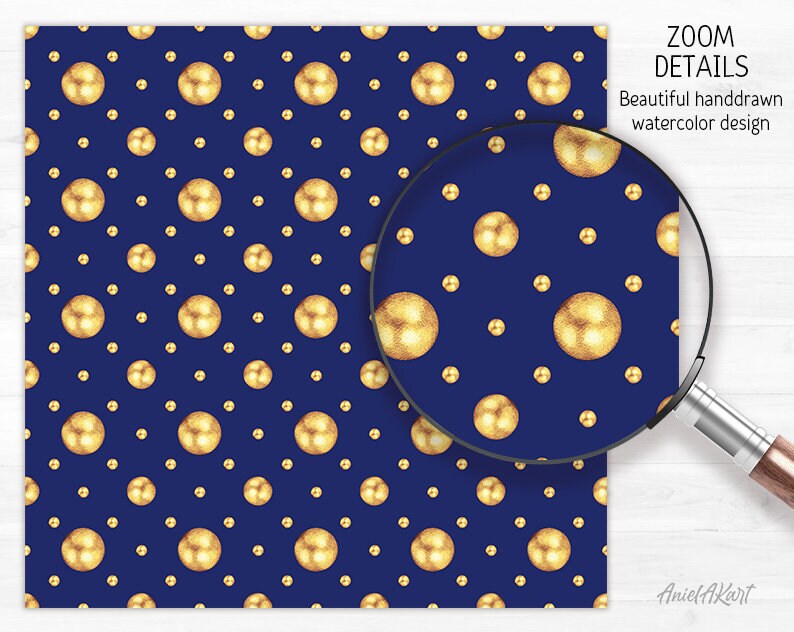 Royal Gold Blue Seamless Pattern Watercolor Polka Dot Digital - Etsy