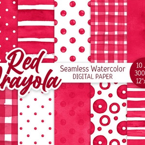 Motif rouge sans couture Aquarelle Polka Dot Rouge Digital Paper Pack Imprimable Scrapbooking Papier Aquarelle Rayures Valentines texture vérifier
