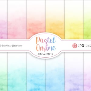 Pastello Ombre Sfondo acquerello Pacchetto di carta digitale pastello Tonalità arcobaleno Modello senza cuciture Stampabile Toni morbidi Design di carta Scrapbooking