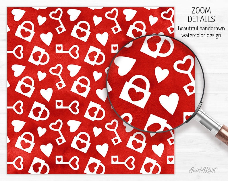 Red & White Valentine Day Digital Paper Pack Watercolor Love Seamless ...