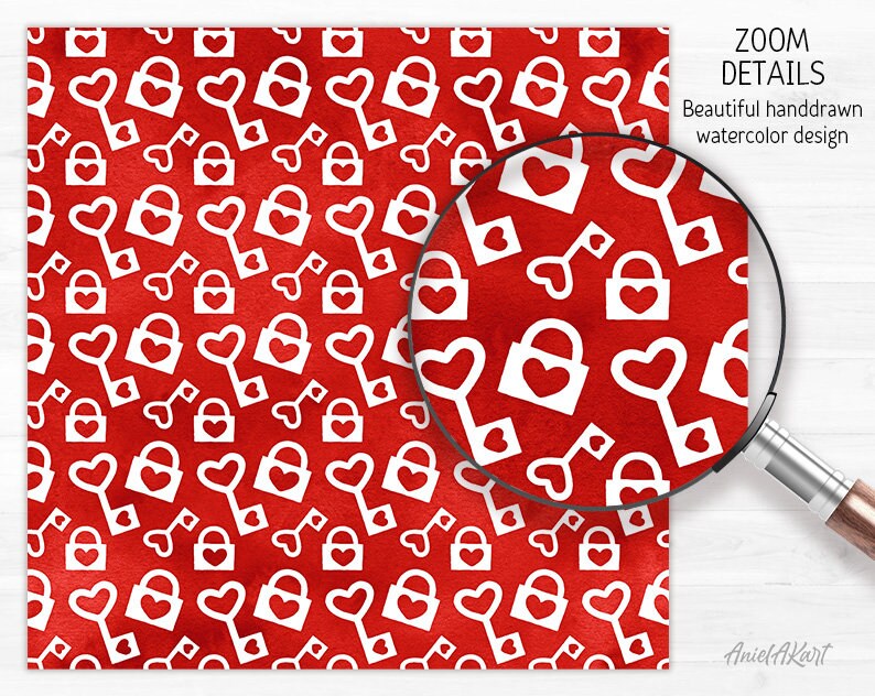 Red & White Valentine Day Digital Paper Pack Watercolor Love Seamless ...