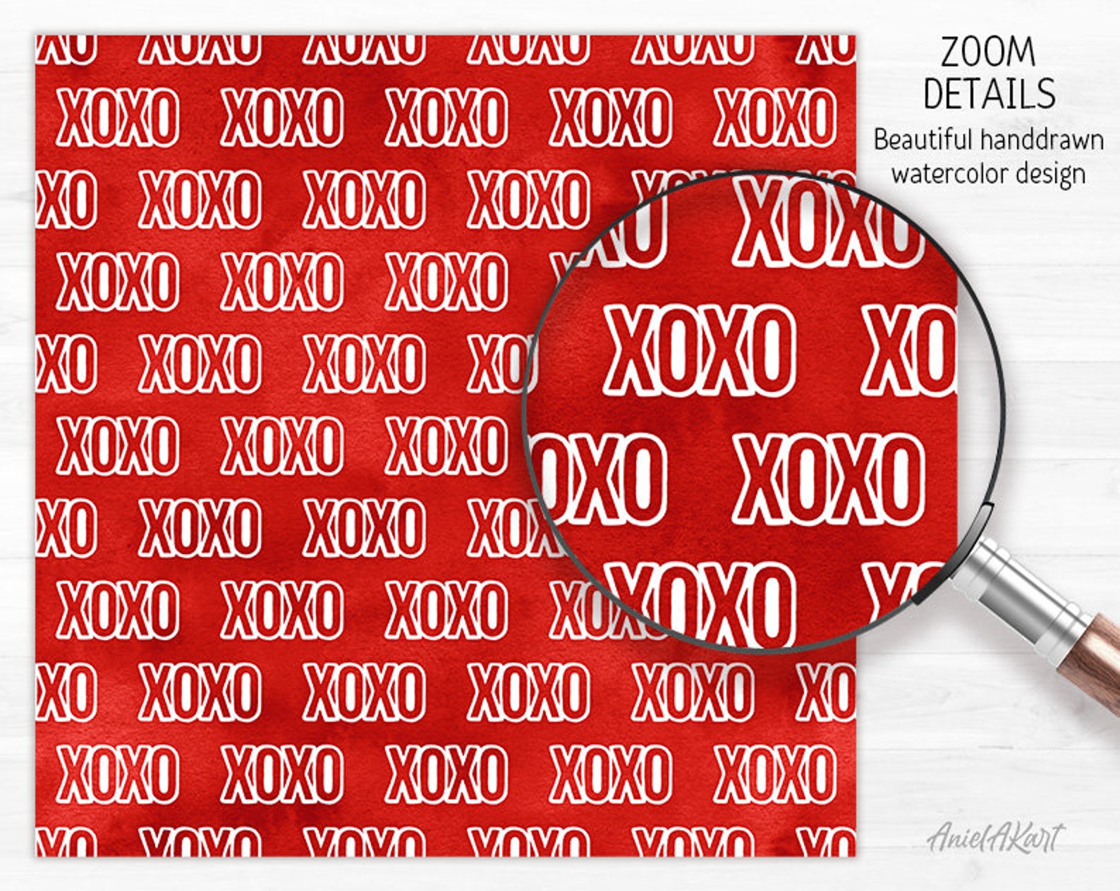 Red & White Valentine Day Digital Paper Pack Watercolor Love Seamless ...