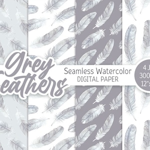 Hellgraue Feder Aquarell Digital Paper Pack Exotisches Boho Nahtloses Muster Boho Druckbare Hochzeit Hintergrund Baby Shower Junge Textur