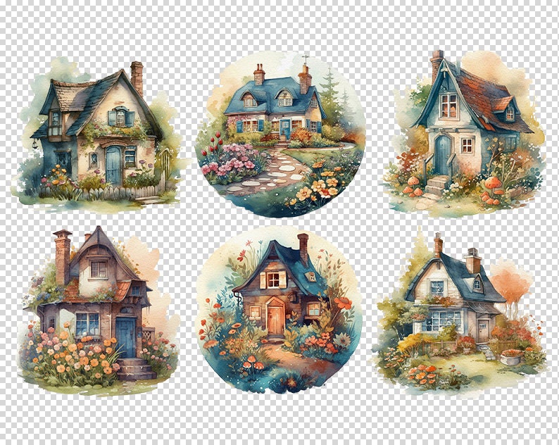 Country Cottage Watercolor Clipart Cute Country House PNG Bundle ...