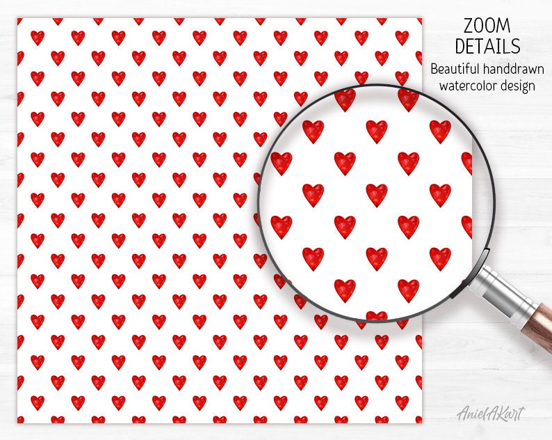 Red & White Valentine Day Digital Paper Pack Watercolor Love Seamless ...