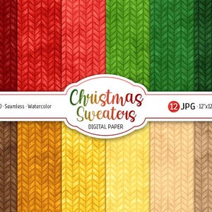 Weihnachten Pullover Digitales Papier Pack gemütlich Winter stricken Sie nahtlose Muster Aquarell Printable Scrapbooking Papier Wolle Textur Hintergrund