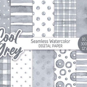 Cool Gris Sans Couture Motif Aquarelle Polka Dot Digital Paper Pack Imprimable Scrapbooking Papier Pastel gris fond baby shower texture