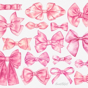 Watercolor Pink Bows Clipart Handpainted Pastel Pink Bows PNG Digital ...