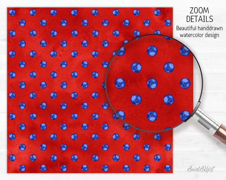 Red Blue Digital Paper Pack Watercolor Polka Dot Seamless Pattern ...