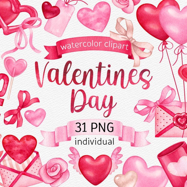 Aquarell Valentinstag Clipart Valentinstag PNG Rote Liebe Clipart Sweets Clipart Baloon Clipart Pink Hochzeit Grafik Love Letter Clipart