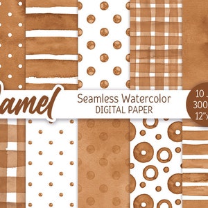 Camel Brown Seamless Pattern Acquerello Pois Digital Paper Pack Stampabile Scrapbooking Carta Acquerello Strisce Sfondo 12x12 JPEG