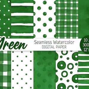 Groen naadloos patroon aquarel Polka Dot Digitaal papierpakket Afdrukbare groene achtergrond Aquarel Strepen Controleer textuur scrapbook papier