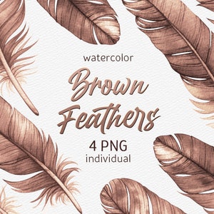 Aquarel Bruine Veer Clipart Exotische Boho Handgeschilderde Boho clip art Digitale Scrapbooking set bruiloft decor PNG instant download