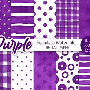 Violet Seamless Pattern Aquarelle Polka Dot Digital Paper Pack Imprimable Scrapbooking Papier Aquarelle Rayures Witchy Violet fond