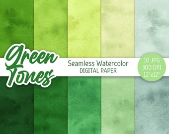 Green Watercolor Background Green Ombre Digital Paper Pack Seamless Pattern Green Hues Textures Clipart Printable Scrapbooking Paper Design