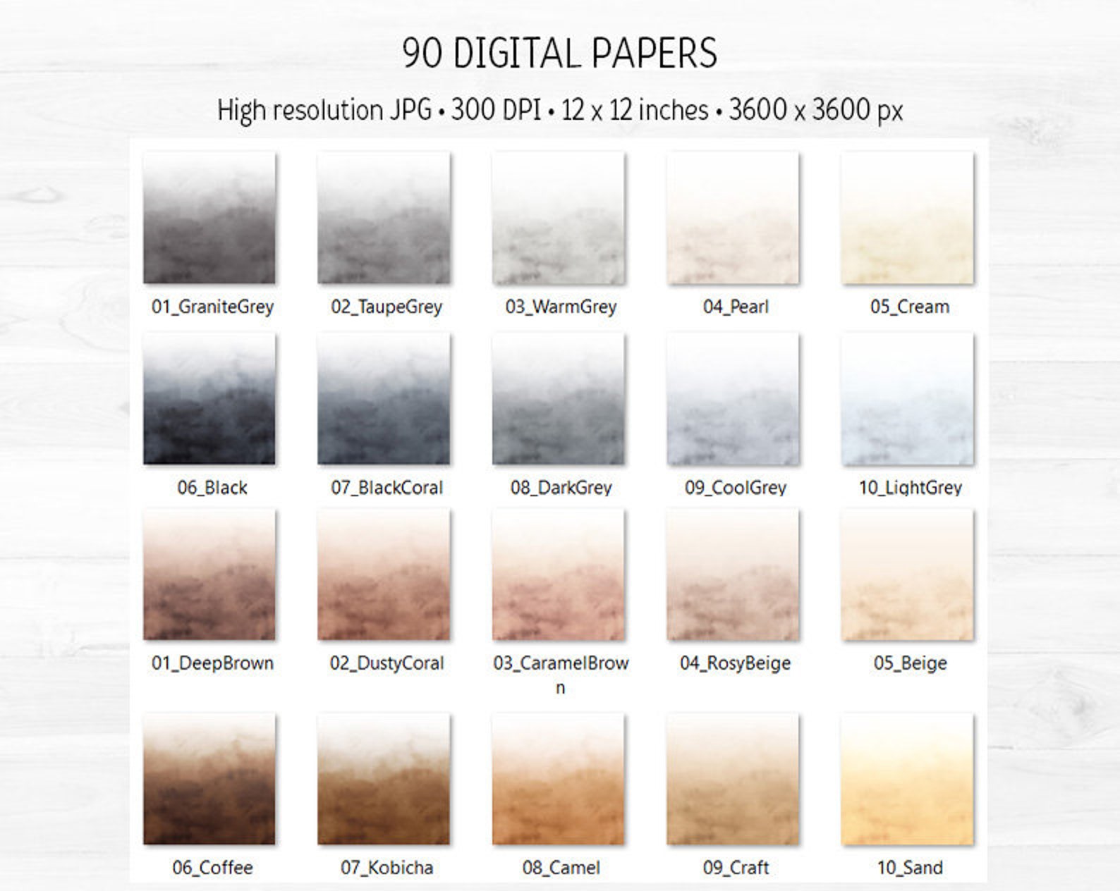 Ombre Watercolor Digital Paper Pack Bundle 90 Rainbow Colors Gradient ...