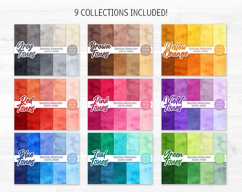90 Watercolor Texture Digital Paper Pack Bundle Rainbow Background ...
