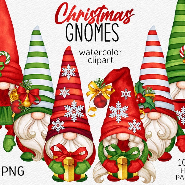 Christmas gnomes PNG clipart Christmas clipart Cute gnomes Hand drawn watercolor clipart Nordic Gnomes Instant download Commercial use