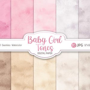 女の赤ちゃんのデジタルペーパーパック 水彩画のブラッシュピンクのトーン パステル調のシームレスなパターン 抽象的な印刷可能なスクラップブッキングペーパー 新生児の背景