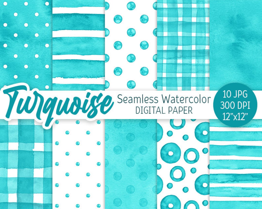 Turquoise Seamless Pattern Watercolor Polka Dot Digital Paper Pack ...