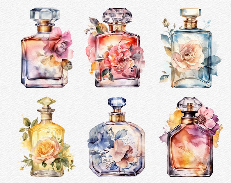 Watercolor Floral Perfume Bottles Clipart Flower Perfume PNG Bundle ...