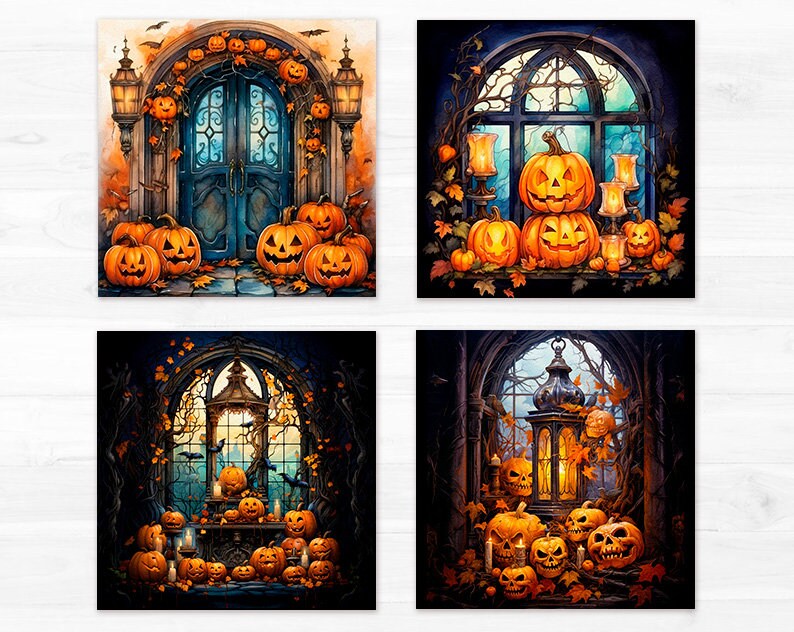 Watercolor Halloween Digital Paper Pack Haunted House Printable ...