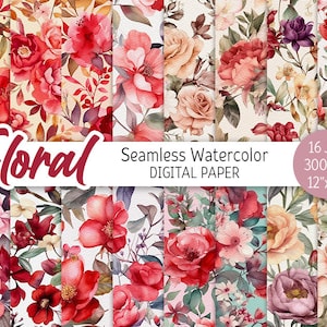 Watercolor Floral Digital Paper Pack Flower Seamless Pattern Printable Spring Floral Scrapbooking Paper Flower background Commercial Use