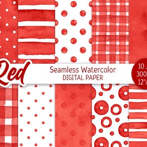 Motif rouge sans couture Aquarelle Polka Dot Digital Paper Pack Imprimable Scrapbooking Papier Aquarelle Rayures Valentines texture 12x12 JPEG
