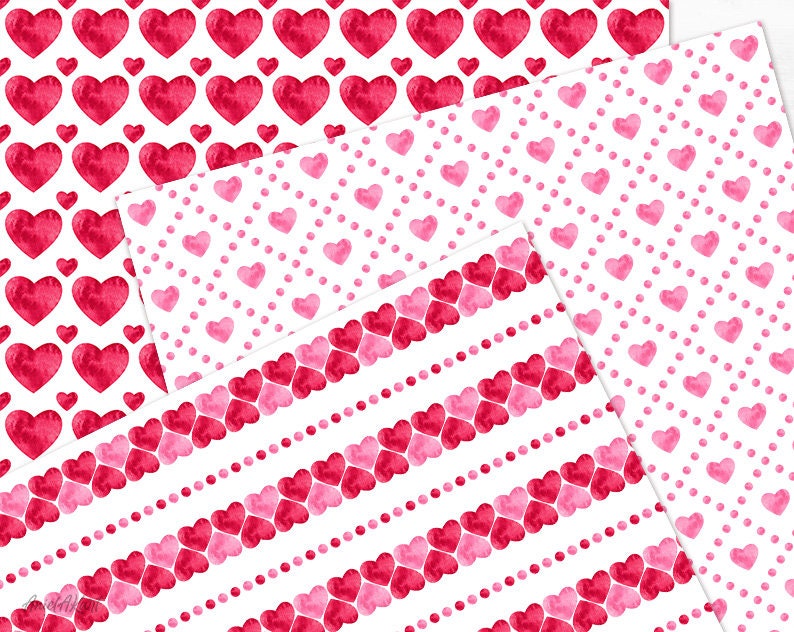Watercolor Valentine Digital Paper Pack Valentine Printable Background ...