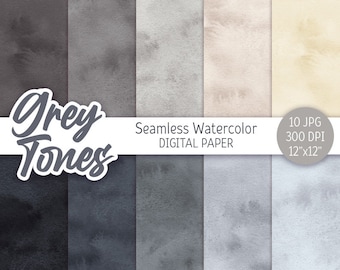 Grigio Acquerello Sfondo Grigio Toni Digitali Carta Pack Seamless Pattern Grigio Sfumature Texture Clipart Stampabile Scrapbooking Carta Design
