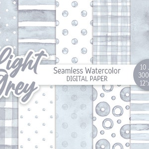 Gris clair Seamless Pattern Aquarelle Polka Dot Digital Paper Pack Imprimable Scrapbooking Papier Pastel gris fond baby shower texture
