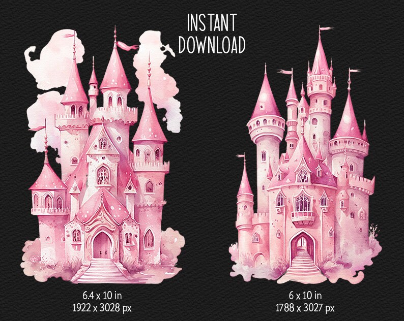 Princess Castle PNG Watercolor Nursery Clipart Baby Girl Clipart ...