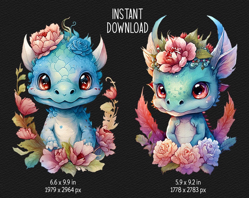 Baby Dragon PNG Watercolor Cute Dragon Clipart Fantasy Clipart ...