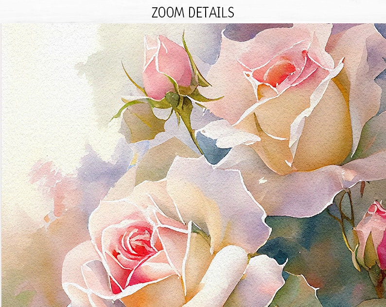 Watercolor Pale Rose Digital Paper Pack Pink and White Rose Printable ...