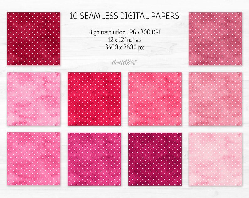 Pink Polka Dot Watercolor Digital Paper Pack Baby Girl Background Blush ...