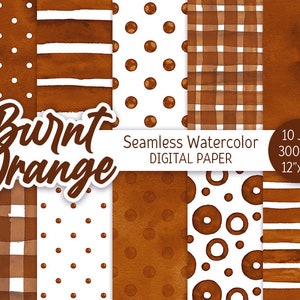 Orange Marron Seamless Pattern Aquarelle Polka Dot Digital Paper Pack Imprimable Scrapbooking Paper Aquarelle Burnt Orange Stripe Background
