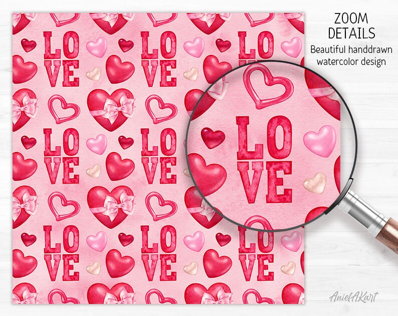 Valentine Day Digital Paper Pack Watercolor Love Seamless Pattern ...