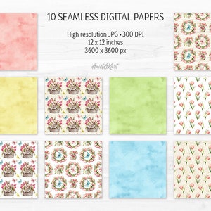 Spring Floral Digital Paper Pack Watercolor Easter Seamless Pattern ...