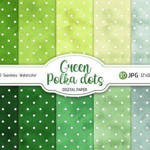 Fondo de acuarela de lunares verdes Paquete de papel digital Ombre verde Patrón sin costuras Textura de tonos verdes Diseño de papel de Scrapbooking imprimible