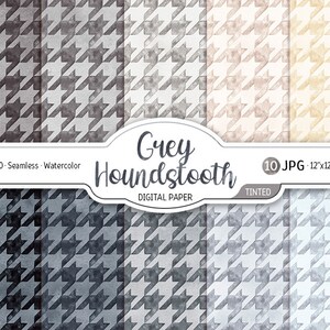 Aquarel grijs getint Houndstooth digitaal papier Pack grijze naadloze patroon zwarte achtergrond texturen afdrukbare Scrapbooking papierontwerp