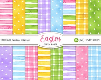 Pasen digitale papier Pack aquarel Polka Dot naadloze patroon afdrukbare scrapbooking papier aquarel pastel strepen lente achtergrond