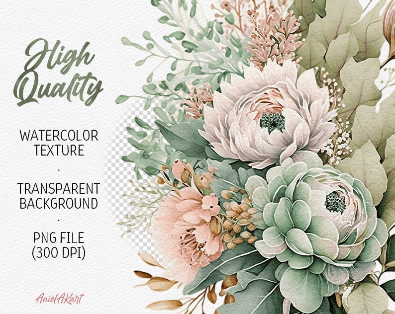 Watercolor Boho Floral Clipart Flower Boho Wedding PNG Bohemian Bridal ...