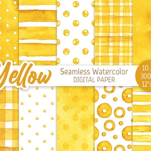 Motif jaune sans couture Aquarelle Polka Dot Digital Paper Pack Printable Wedding background Aquarelle Rayures Baby shower girl texture