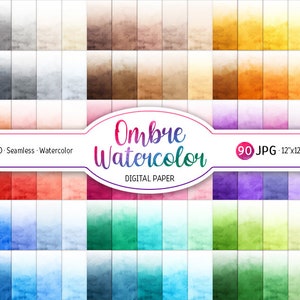 Pacchetto carta digitale acquerello Ombre Bundle 90 colori arcobaleno sfondo sfumato texture senza cuciture carta scrapbooking stampabile