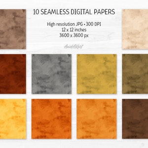 Paquete de papel digital de otoño de acuarela Tonos de otoño acogedores Patrón sin costuras Papel de scrapbooking imprimible naranja Fondo de otoño Textura de gamuza imagen 2