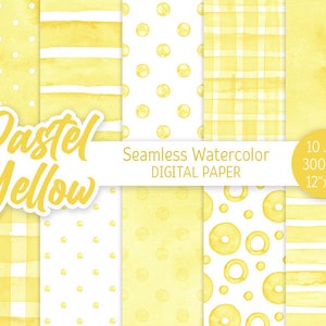 Pastel Jaune Sans Couture Motif Aquarelle Polka Dot Digital Paper Pack Imprimable Fond de mariage Aquarelle Rayures Texture de douche de bébé